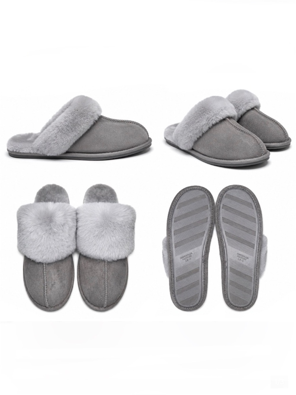 ANN TAYLOR SUEDE MULE WITH FUR CUFF - GRAY 9/10 (NEW WITH TAGS)